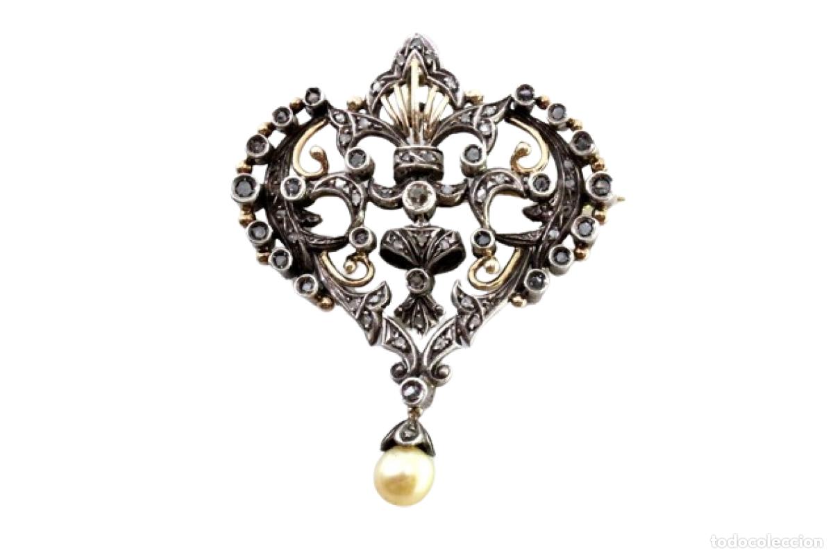 Joyeria: Broche de oro de 19,2 quilates con diamantes y perla - Foto 1