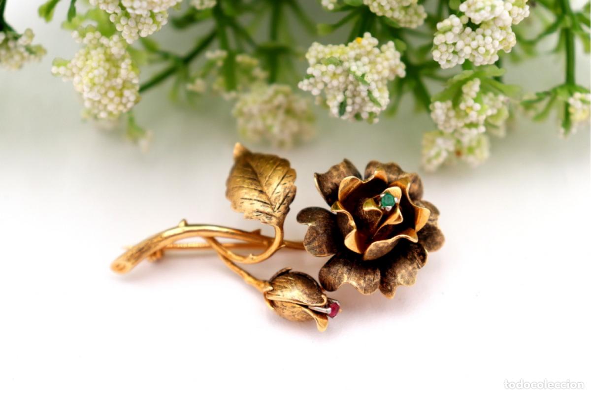 Joyeria: Broche de oro de 19,2 quilates con esmeralda - Rosa - Foto 3