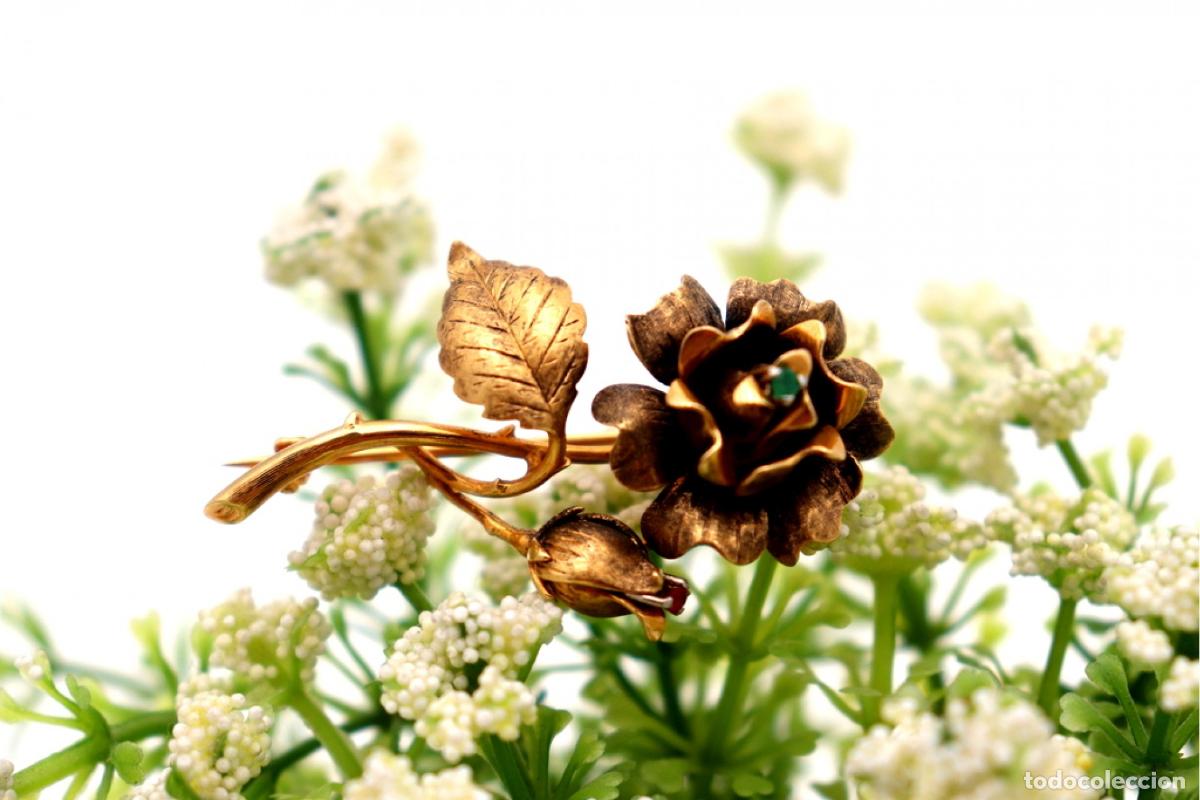Joyeria: Broche de oro de 19,2 quilates con esmeralda - Rosa - Foto 6