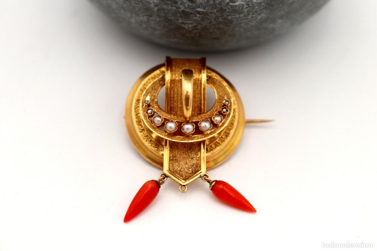 Joyeria: Broche de Oro 19,2K con perlas y coral. - Foto 2