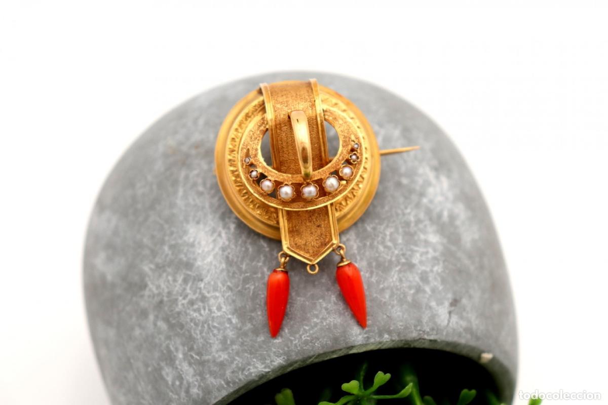 Joyeria: Broche de Oro 19,2K con perlas y coral. - Foto 3