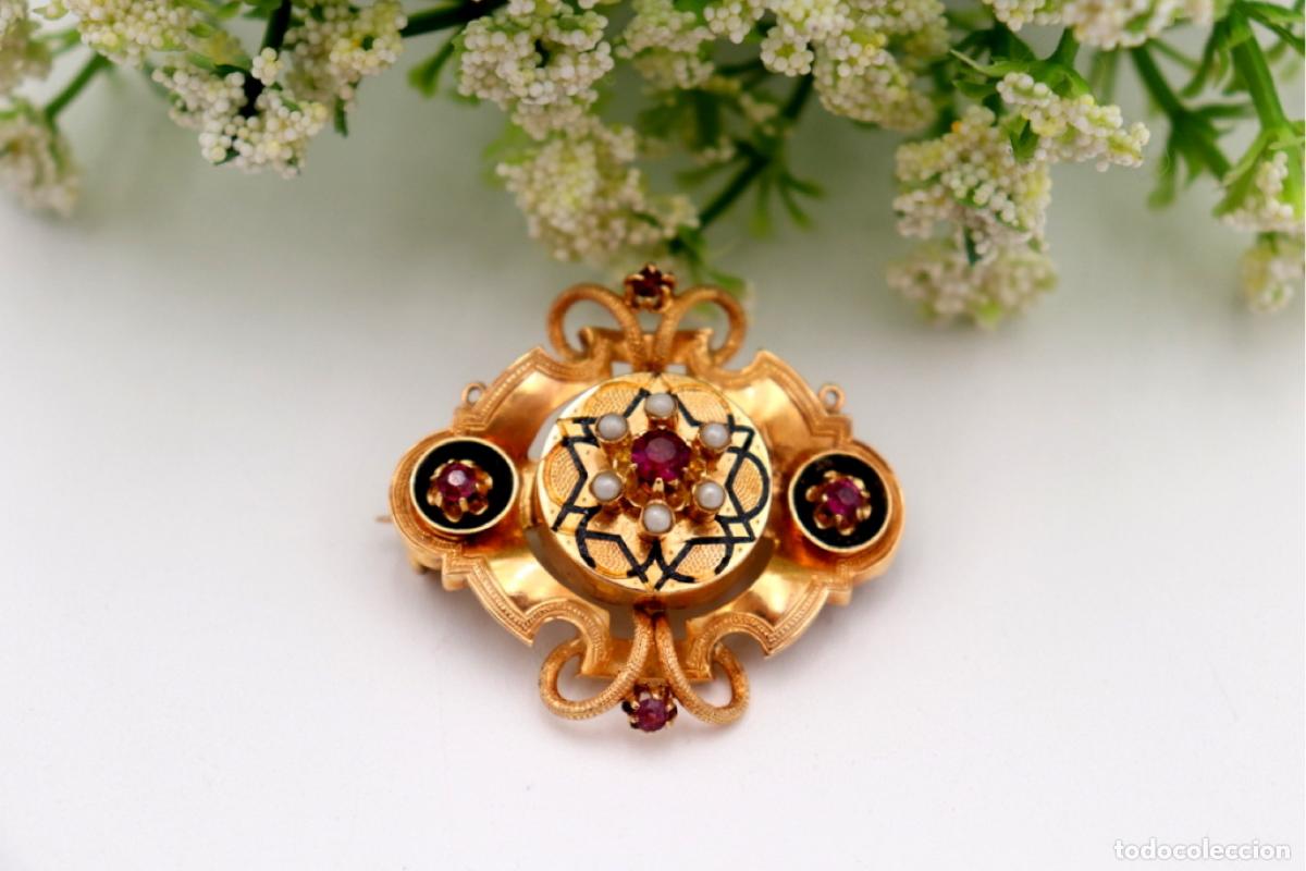 Joyeria: Broche de Oro de 19,2K con perlas y amatistas - Foto 1