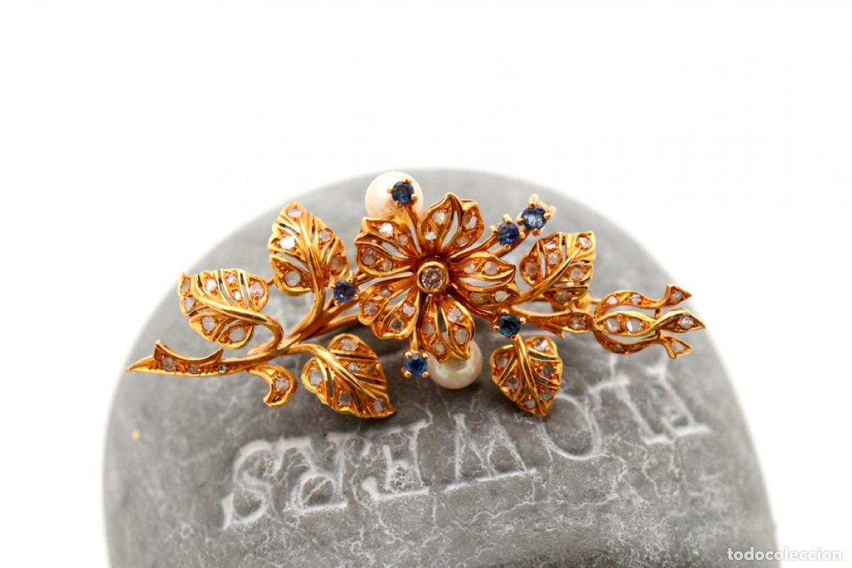 Joyeria: Broche de oro de 19,2 quilates con perlas y diamantes - Foto 2