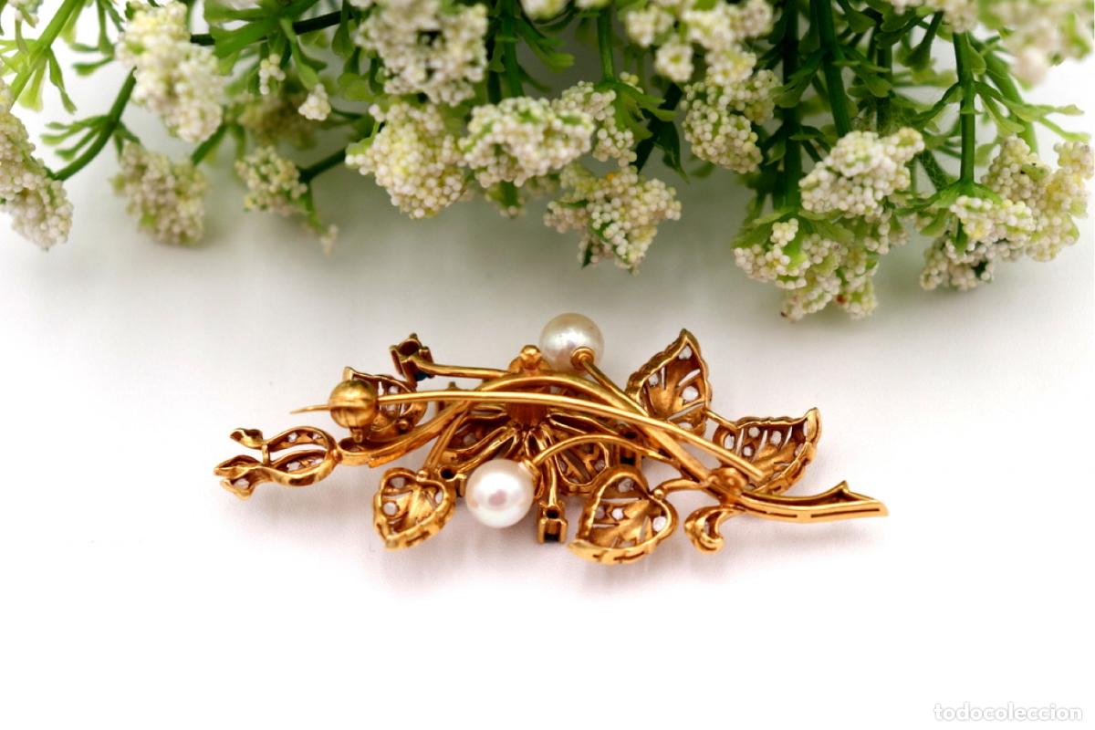 Joyeria: Broche de oro de 19,2 quilates con perlas y diamantes - Foto 3