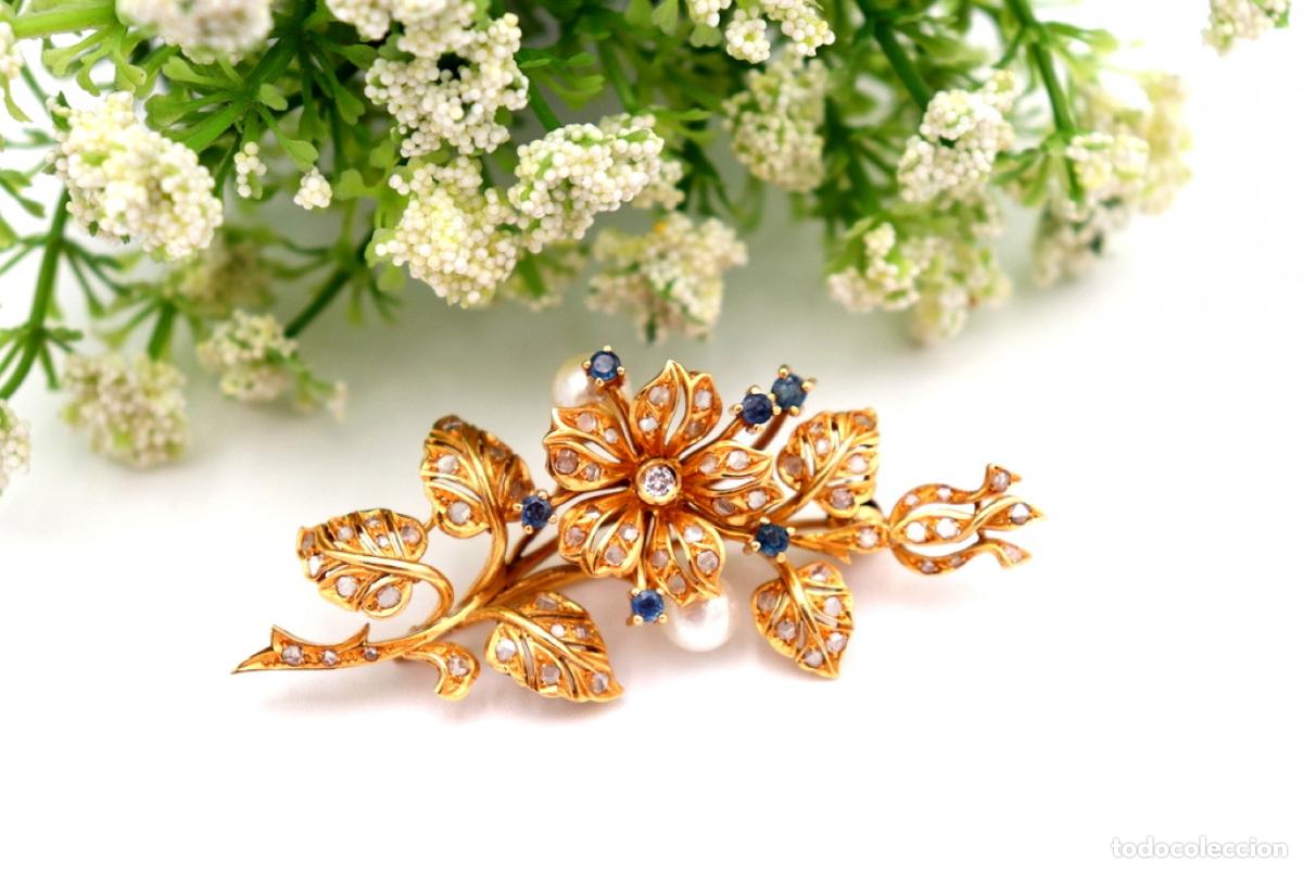 Joyeria: Broche de oro de 19,2 quilates con perlas y diamantes - Foto 4