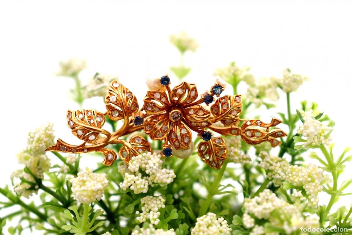 Joyeria: Broche de oro de 19,2 quilates con perlas y diamantes - Foto 5