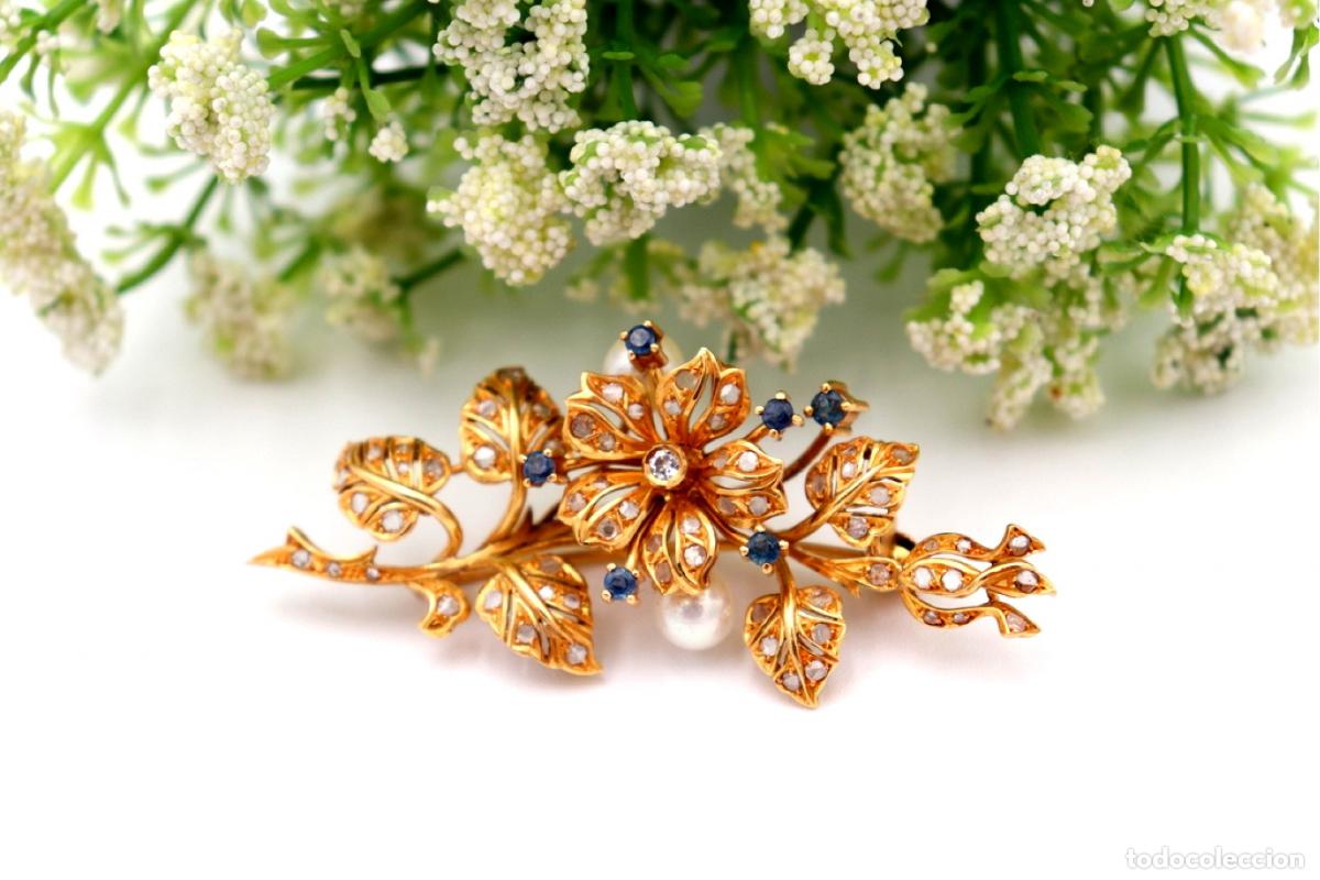 Joyeria: Broche de oro de 19,2 quilates con perlas y diamantes - Foto 6