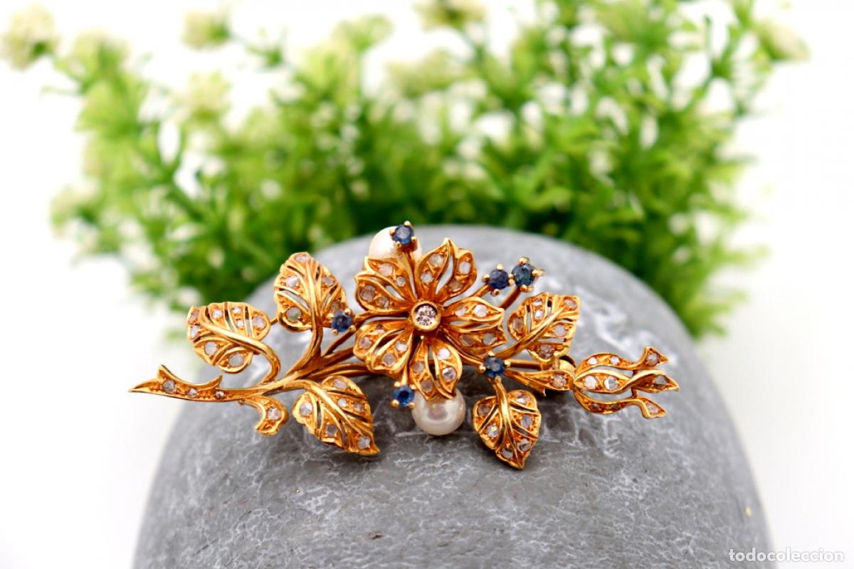 Gioielleria: Broche de oro de 19,2 quilates con perlas y diamantes