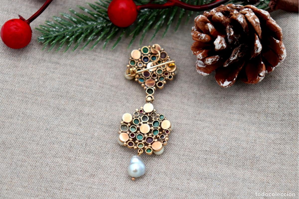 Joyeria: Broche de Oro de 19,2K con turquesas, perlas y diamantes - Foto 2