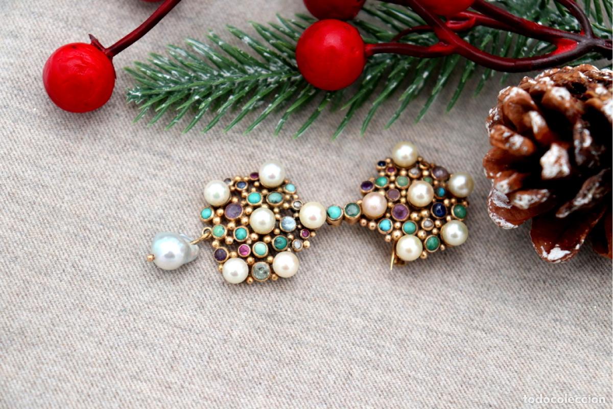 Joyeria: Broche de Oro de 19,2K con turquesas, perlas y diamantes - Foto 3