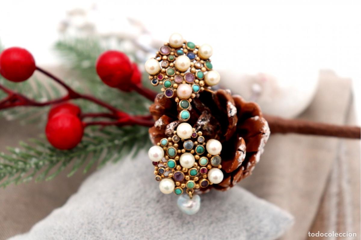 Joyeria: Broche de Oro de 19,2K con turquesas, perlas y diamantes - Foto 5