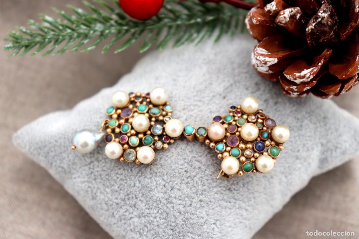 Joyeria: Broche de Oro de 19,2K con turquesas, perlas y diamantes - Foto 6