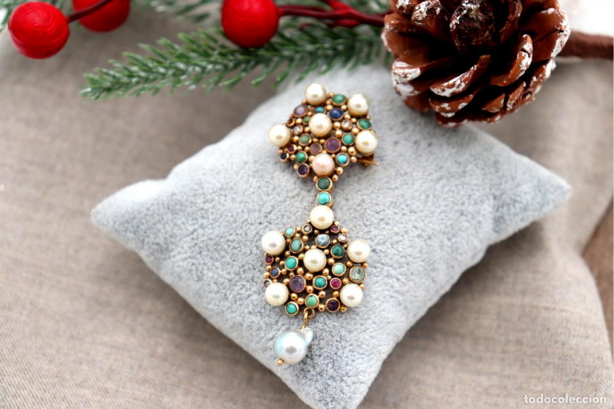 Joyeria: Broche de Oro de 19,2K con turquesas, perlas y diamantes - Foto 8