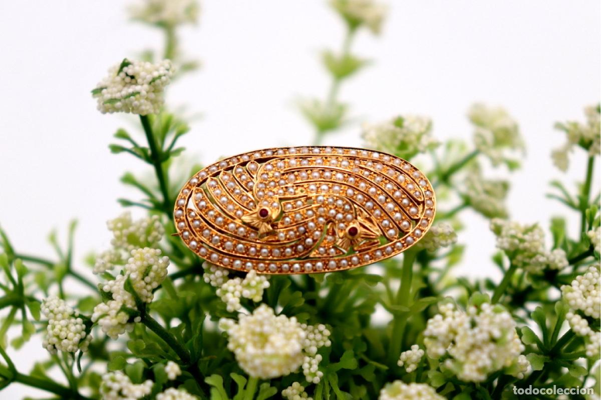 Joyeria: Broche de oro de 19,2 quilates con perlas y rub&iacute;es - Foto 3