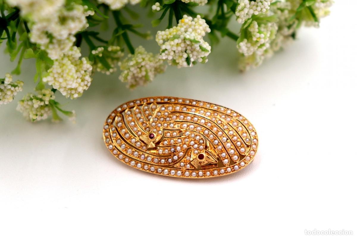 Joyeria: Broche de oro de 19,2 quilates con perlas y rub&iacute;es - Foto 4