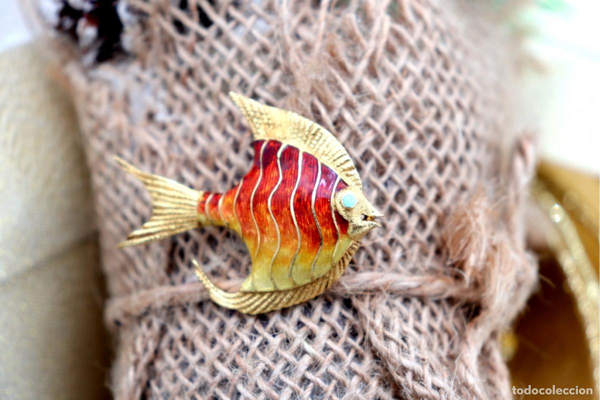 Joyeria: Broche de oro de 19,2 quilates con turquesa - Pez - Foto 5
