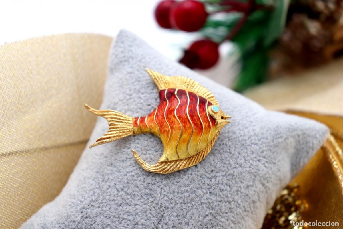 Joyeria: Broche de oro de 19,2 quilates con turquesa - Pez - Foto 6