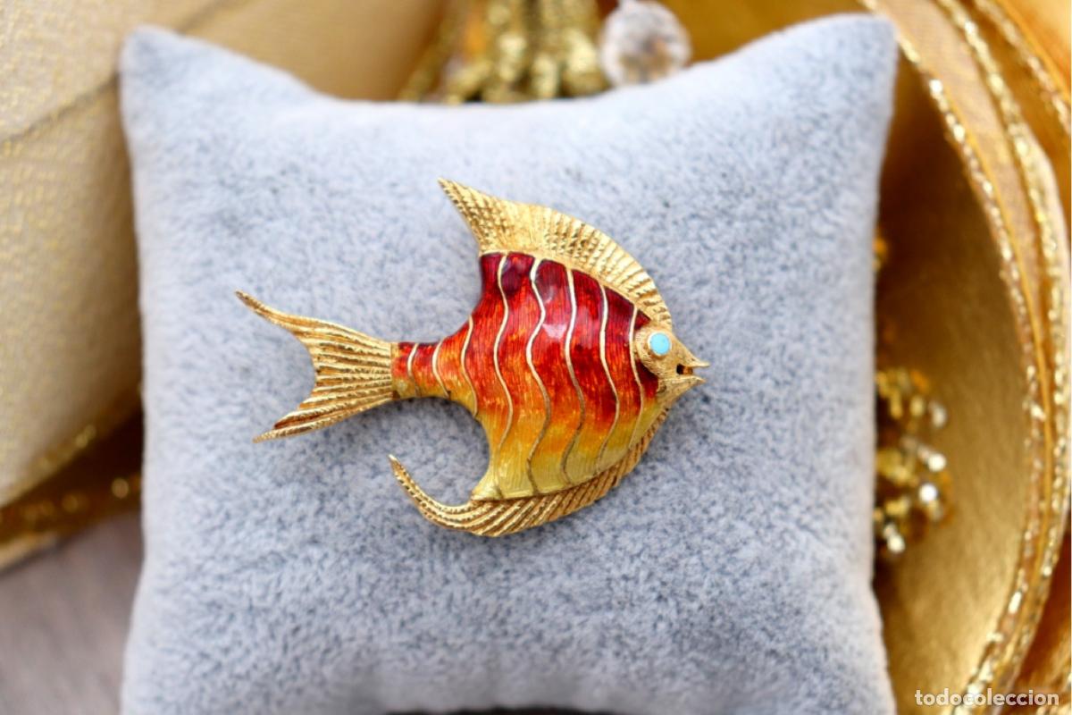 Joyeria: Broche de oro de 19,2 quilates con turquesa - Pez - Foto 7