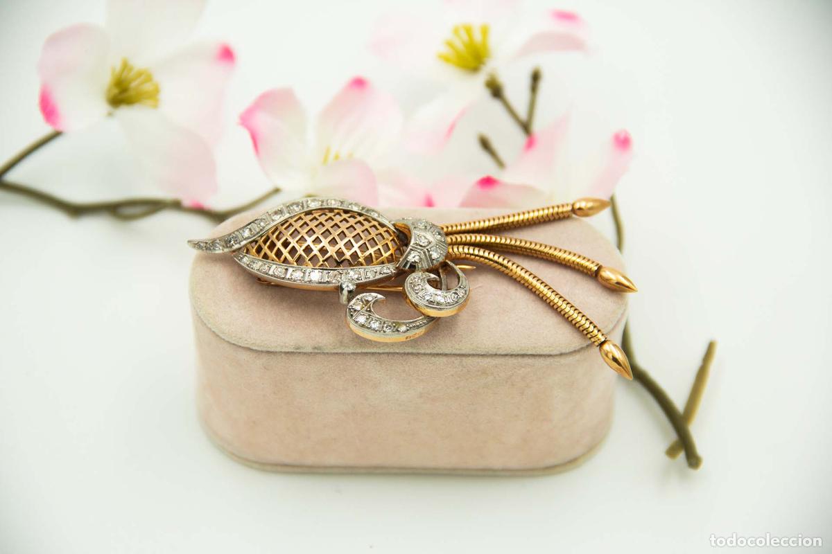 Gioielleria: Broche en oro de 19,2K y platino con diamantes.