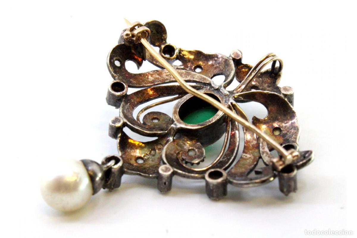 Joyeria: Broche en oro y plata de 19,2K con diamantes y perla. - Foto 5