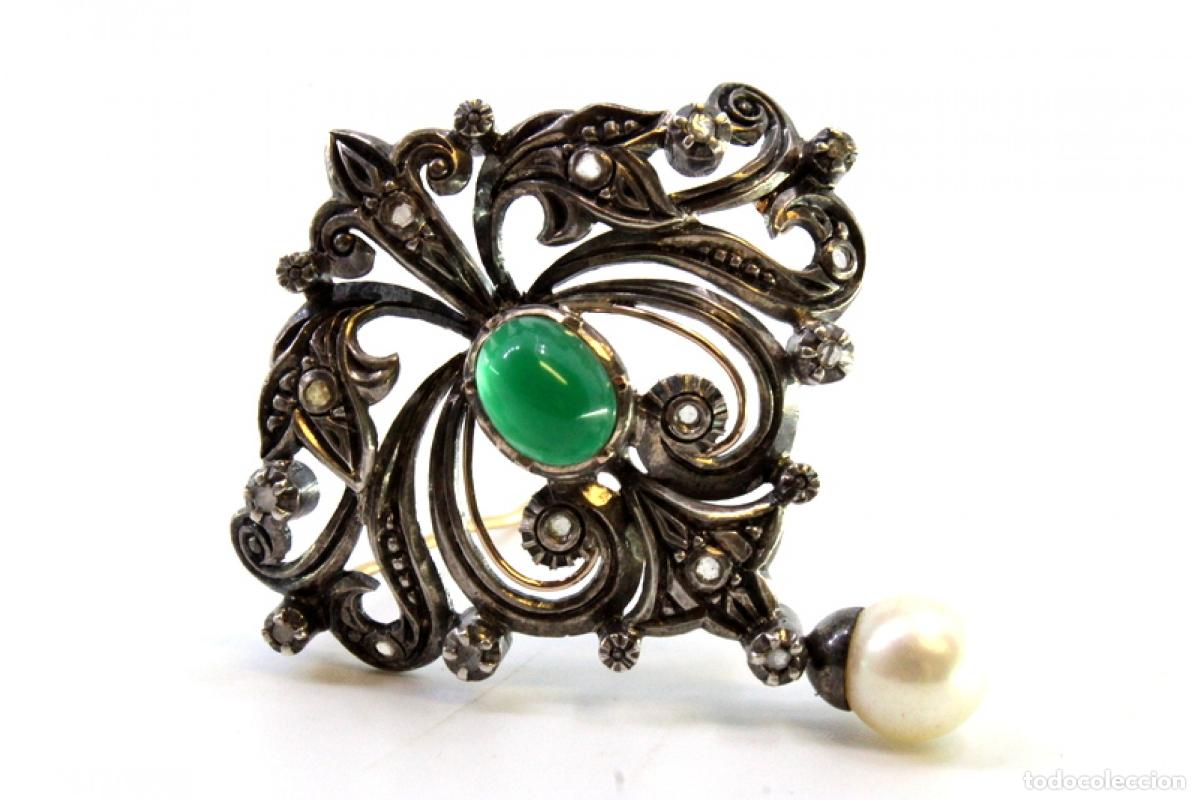 Joyeria: Broche en oro y plata de 19,2K con diamantes y perla. - Foto 6
