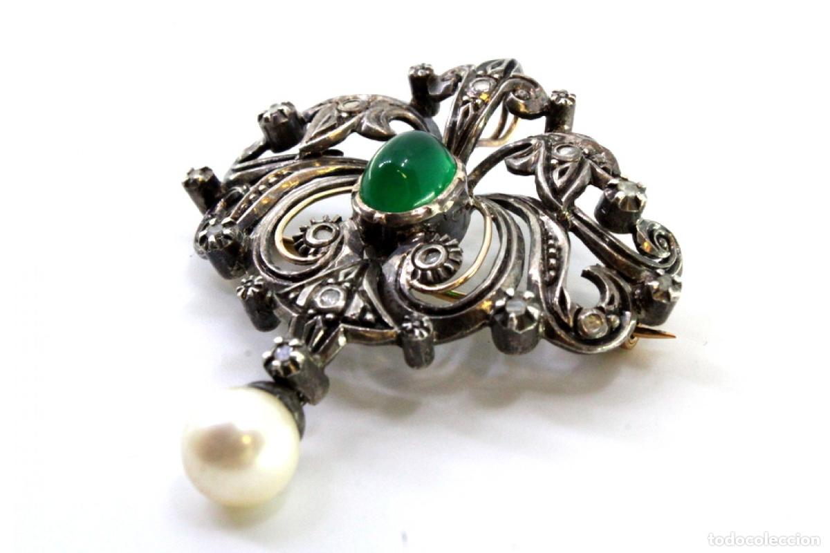 Joyeria: Broche en oro y plata de 19,2K con diamantes y perla. - Foto 7