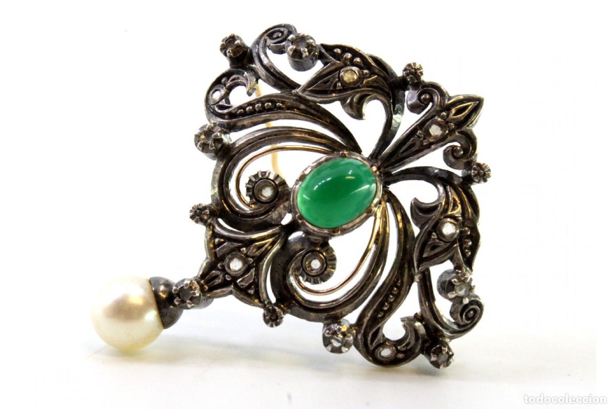 Joyeria: Broche en oro y plata de 19,2K con diamantes y perla. - Foto 8
