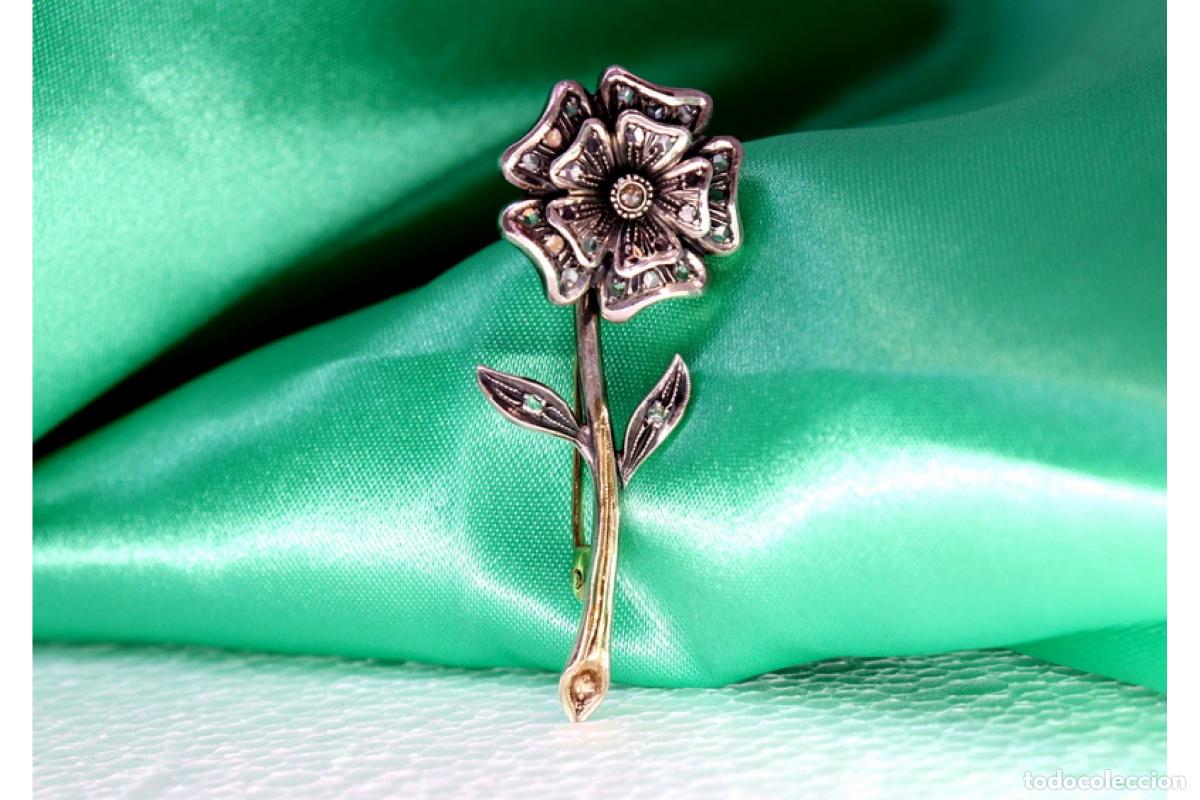 Joyeria: Broche en oro y plata de 19,2K con diamantes. - Foto 8