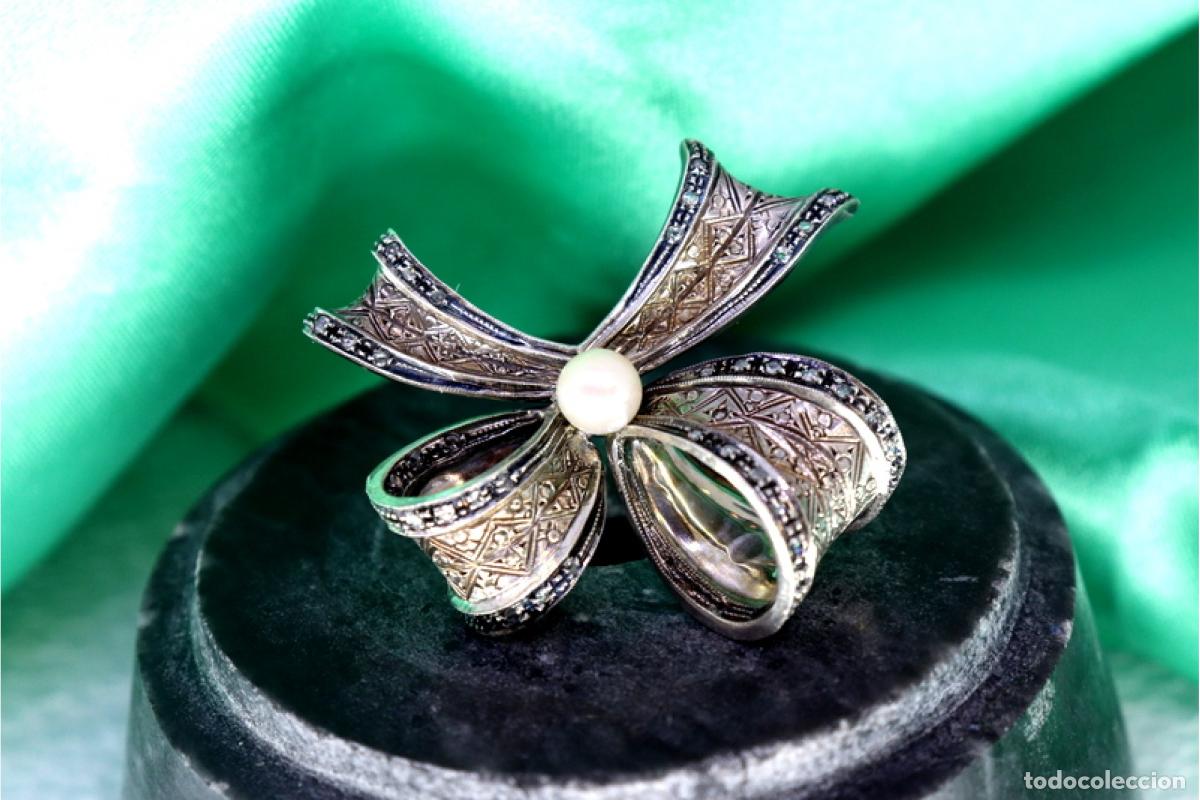 Gioielleria: Broche de Oro y Plata de 19,2 K con Diamantes - Lazo
