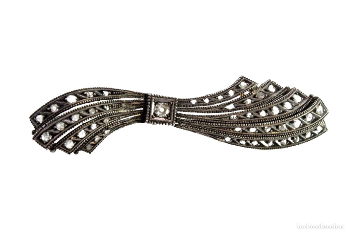 Joaillerie: Broche en oro y plata de 19,2K, con diamantes - Lazo