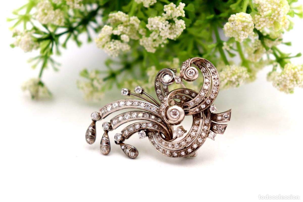 Joyeria: Broche de oro blanco de 19,2K con diamantes. - Foto 1