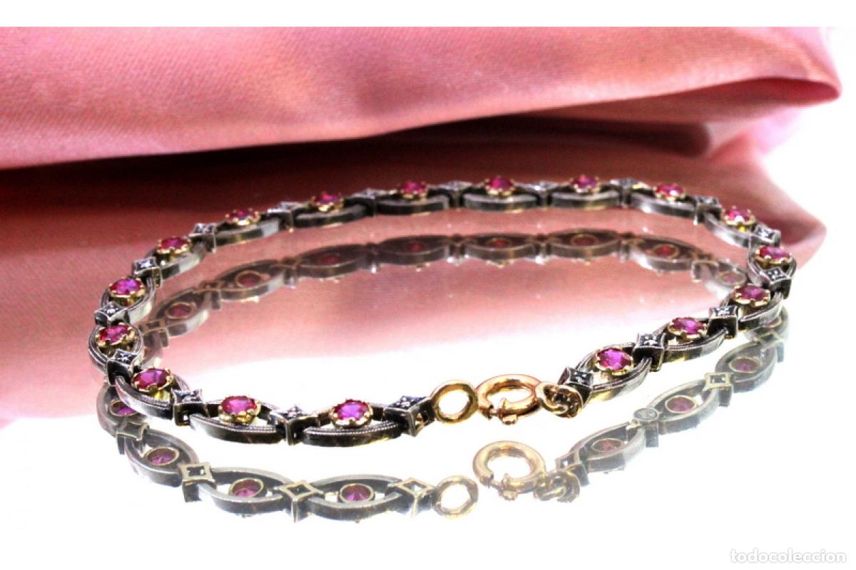 Joalharia: Pulsera en oro de 19,2K y plata con rub&iacute;es.