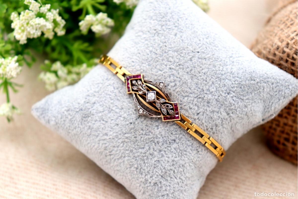 Gioielleria: Pulsera en oro y plata de 19,2K con diamantes y rub&iacute;es.