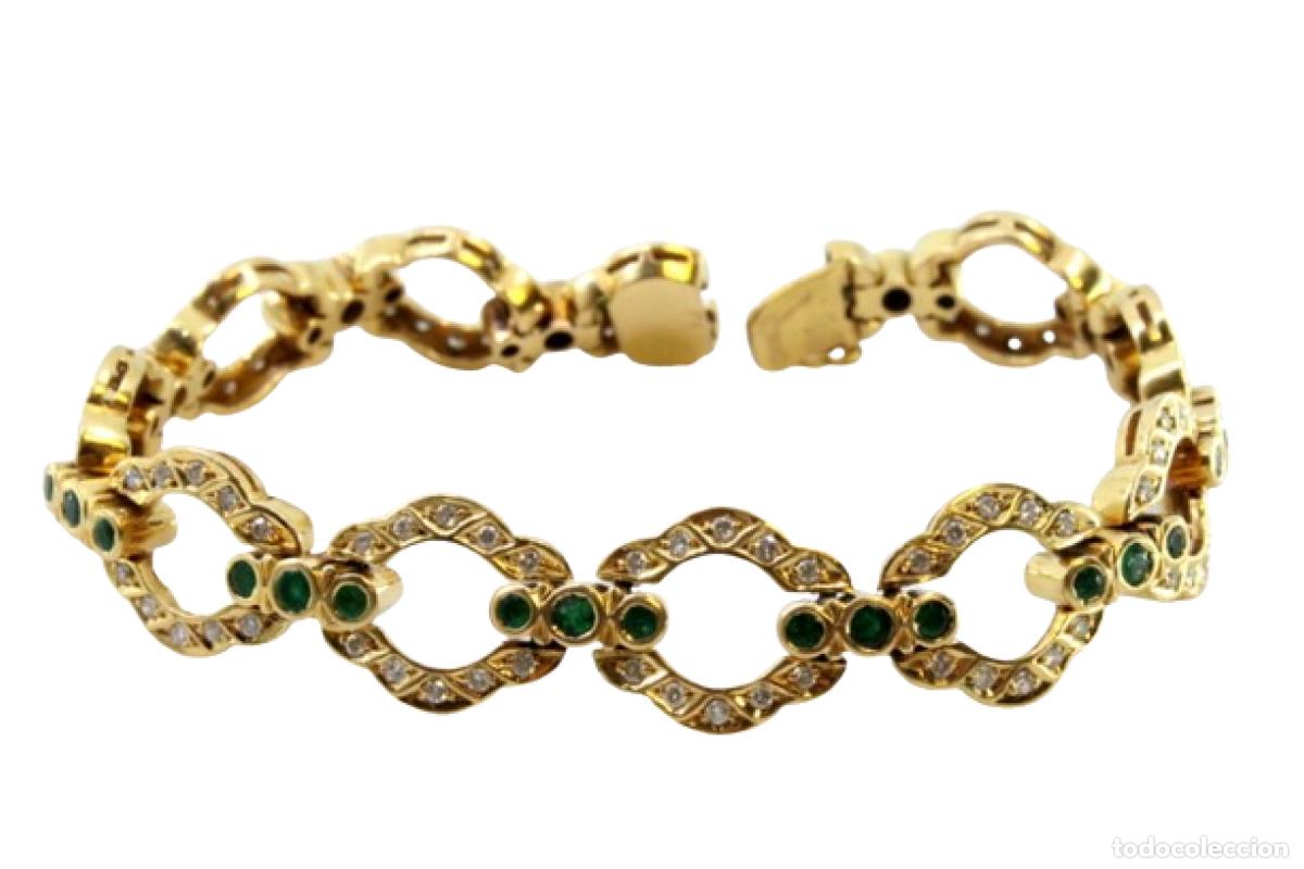 Joalharia: Pulsera de oro blanco de 19,2K con diamantes y esmeraldas.