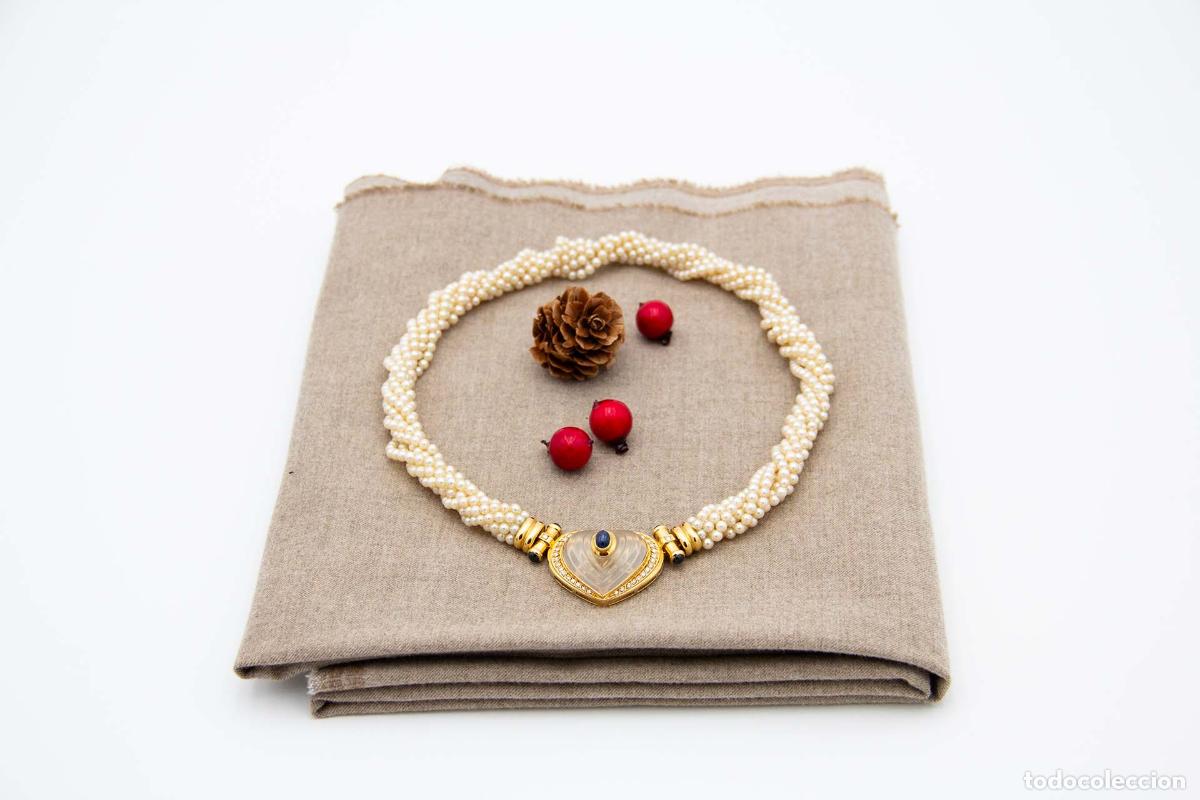 Jewelry: Collar de oro de 19,2K con perlas, jadita, zafiros australianos y diamantes.