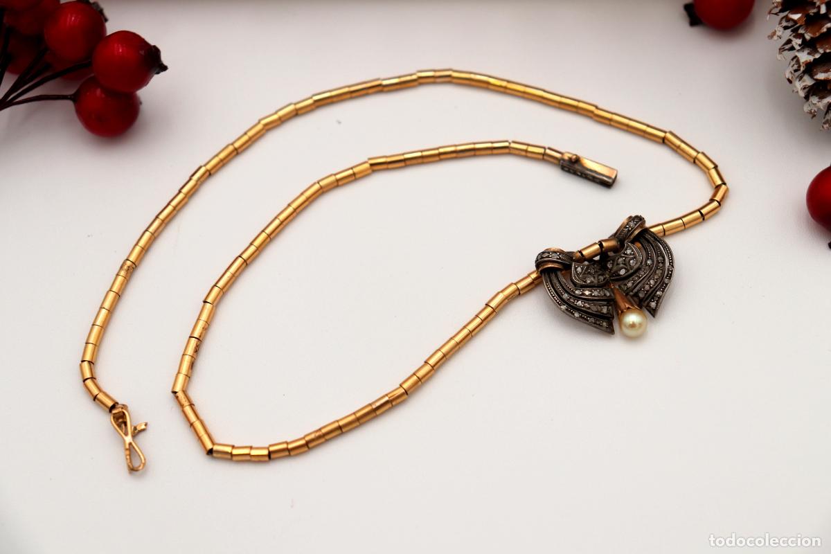 Joyeria: Collar en oro y plata de 19,2K con perla y diamantes. - Foto 2