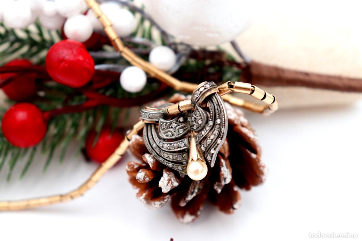 Joyeria: Collar en oro y plata de 19,2K con perla y diamantes. - Foto 3