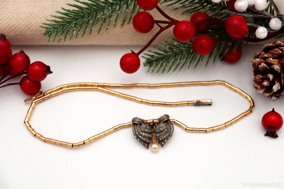 Joyeria: Collar en oro y plata de 19,2K con perla y diamantes. - Foto 7