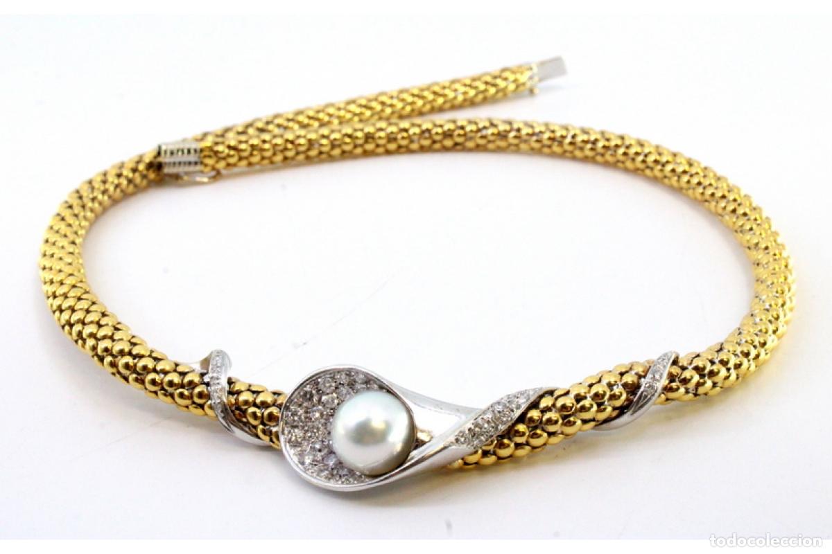 Joyeria: Collar de oro de 19,2 quilates con perla y diamantes - Foto 4