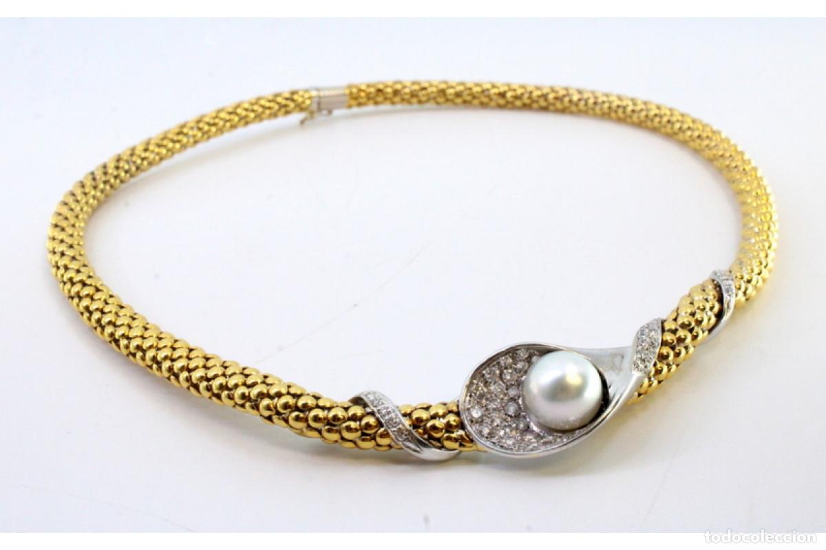 Joyeria: Collar de oro de 19,2 quilates con perla y diamantes - Foto 7
