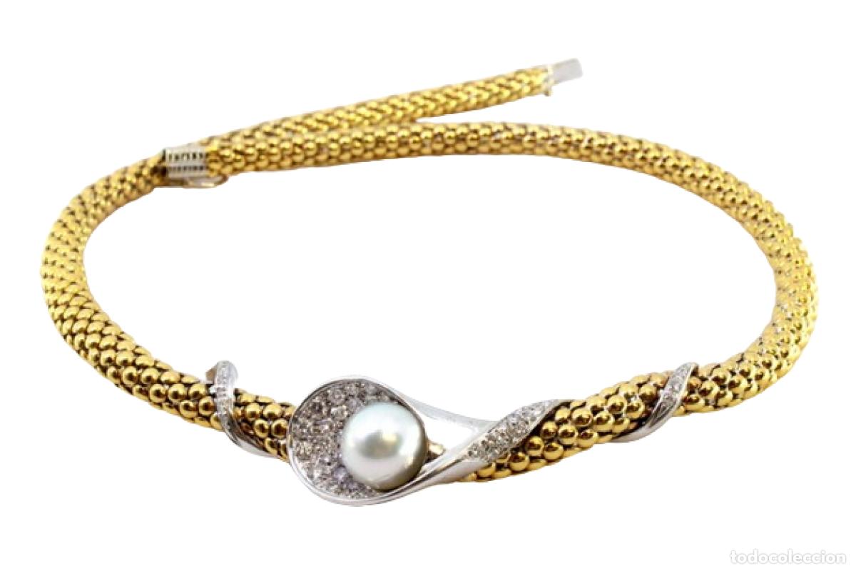 Joaillerie: Collar de oro de 19,2 quilates con perla y diamantes