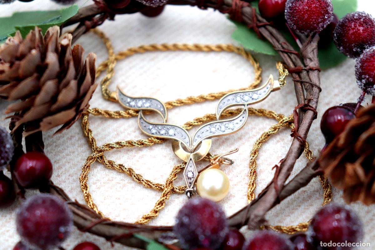 Joyeria: Collar de oro y plata de 18 quilates con perla y diamantes. - Foto 4