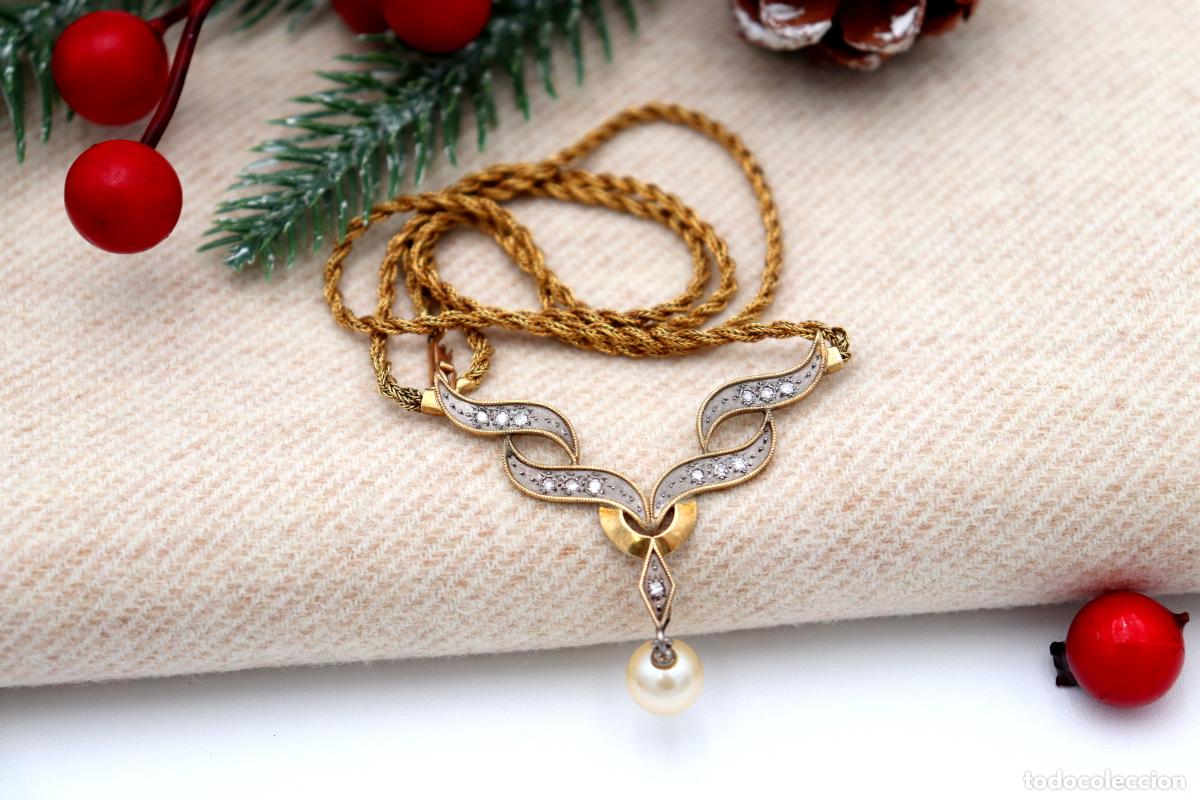 Joyeria: Collar de oro y plata de 18 quilates con perla y diamantes. - Foto 7