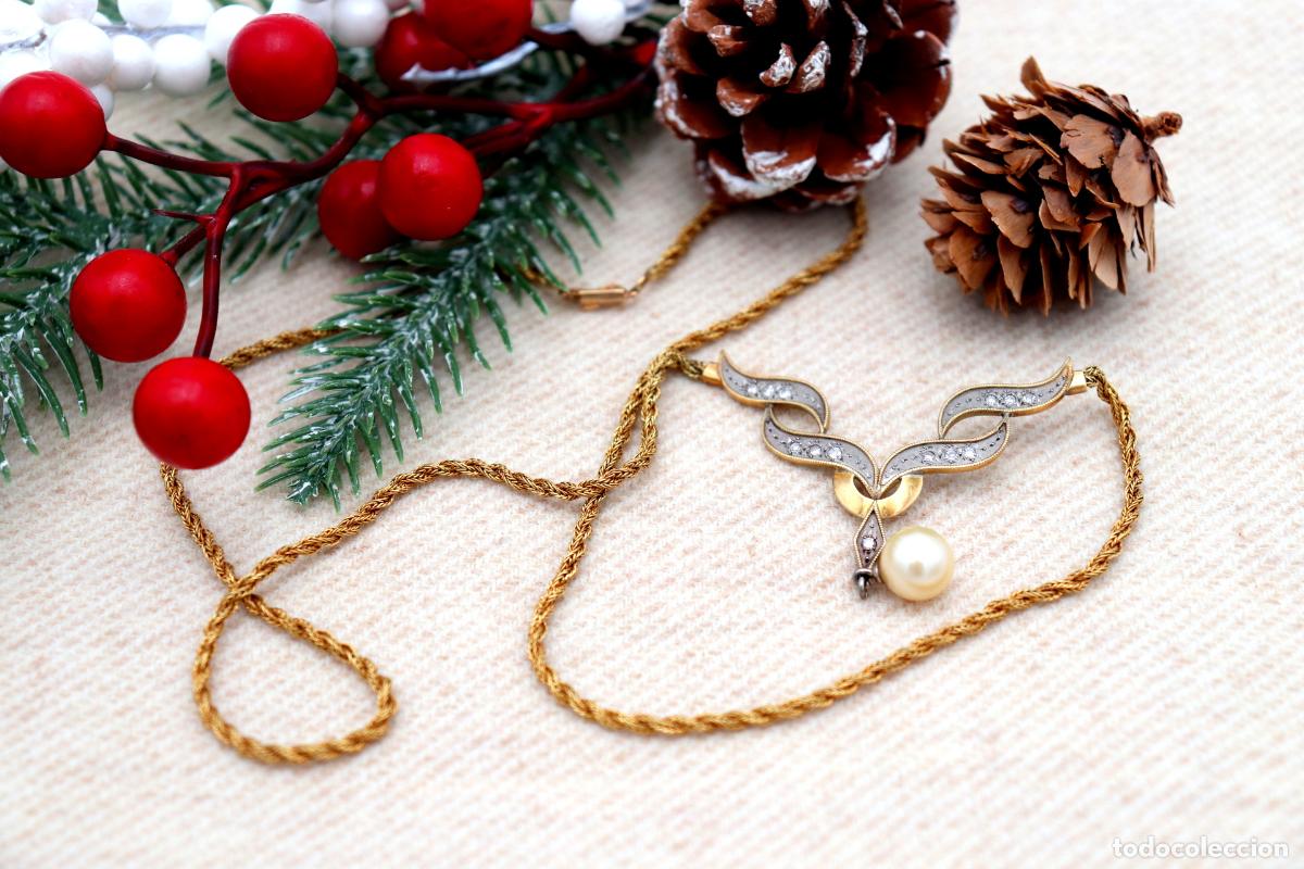 Jewelry: Collar de oro y plata de 18 quilates con perla y diamantes.