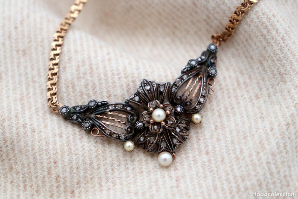 Joyeria: Collar en oro y plata de 19,2K con perlas y diamantes. - Foto 4