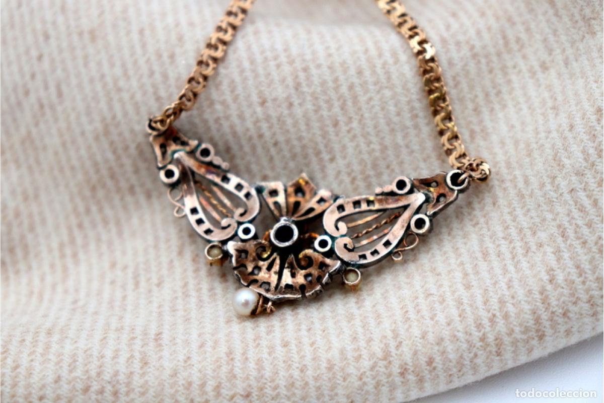Joyeria: Collar en oro y plata de 19,2K con perlas y diamantes. - Foto 5