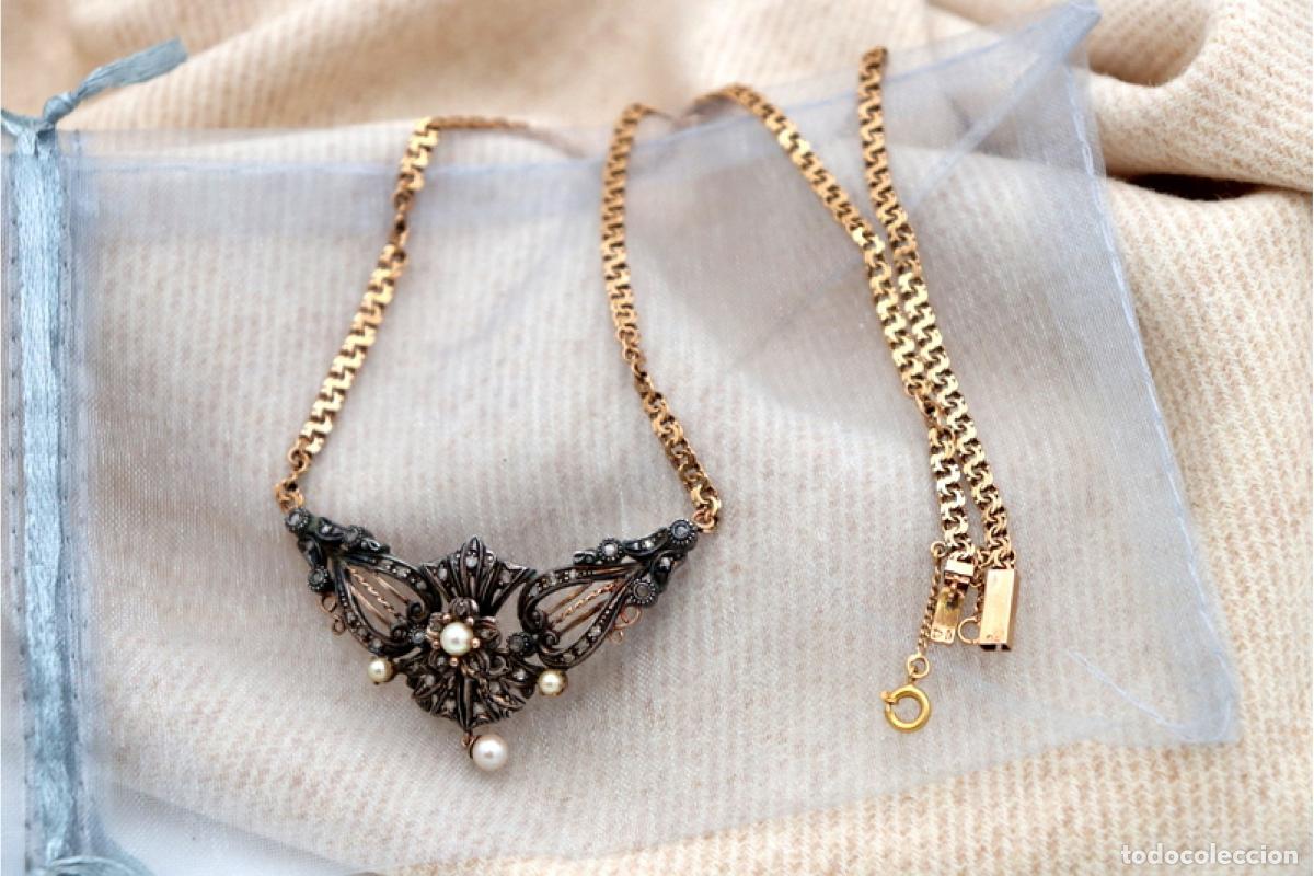 Joyeria: Collar en oro y plata de 19,2K con perlas y diamantes. - Foto 7