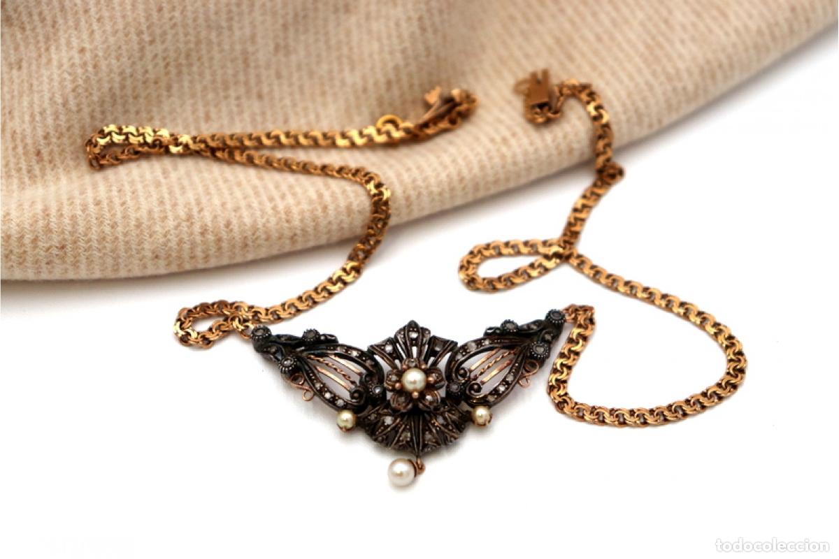 Joaillerie: Collar en oro y plata de 19,2K con perlas y diamantes.