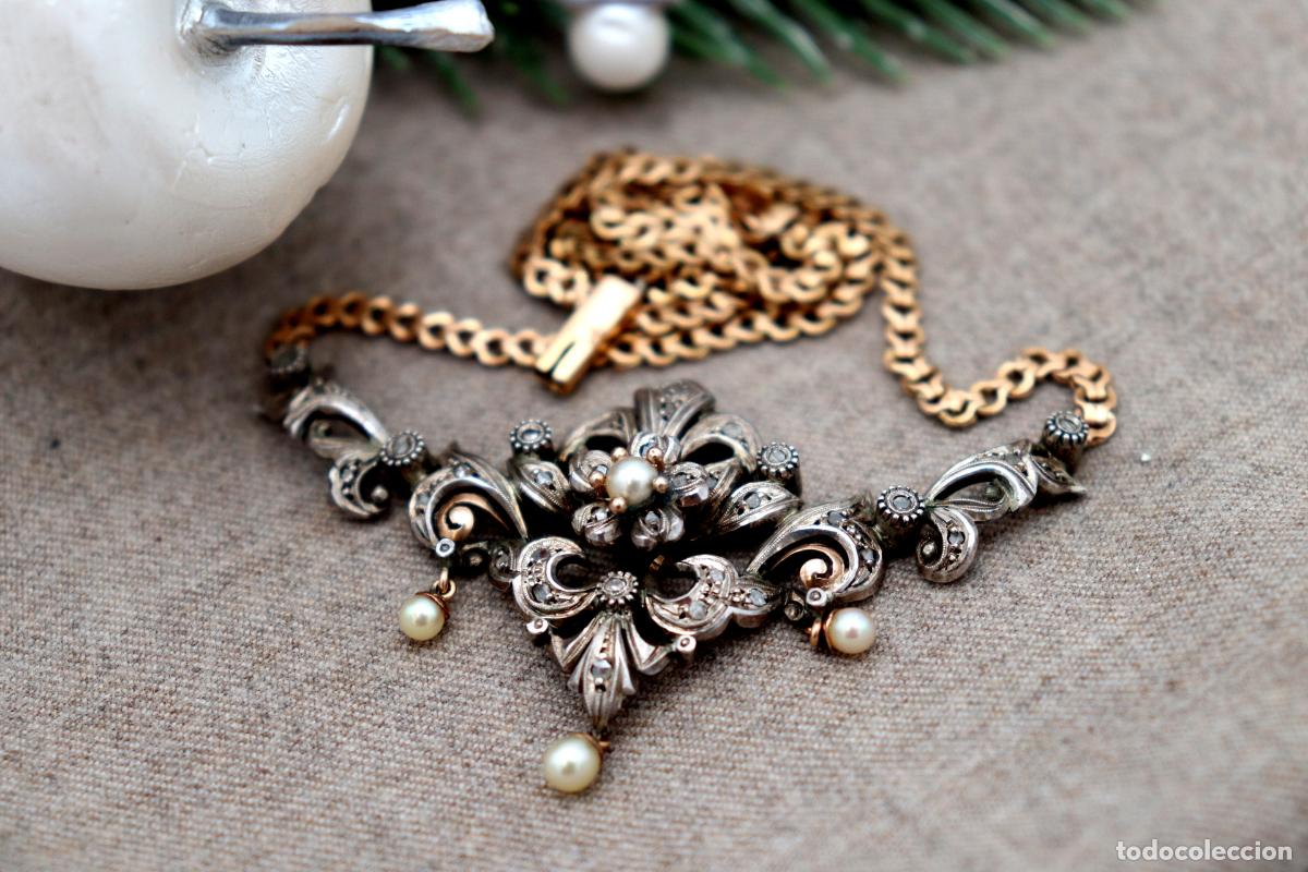 Joyeria: Collar en oro y plata de 19,2K con perlas y diamantes. - Foto 3