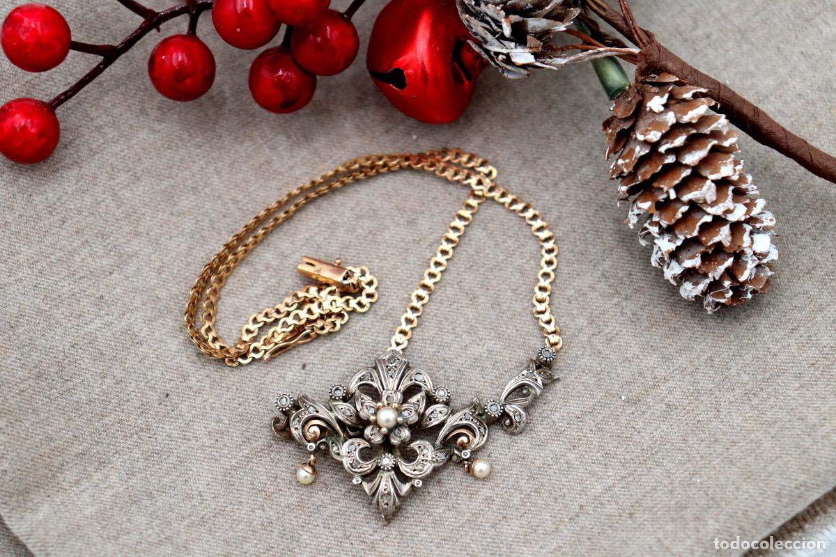 Joyeria: Collar en oro y plata de 19,2K con perlas y diamantes. - Foto 5